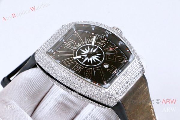 Franck Muller Vanguard Replica Watch SS Iced Out Gray Dial Franck Muller Vanguard Replica Watch SS Iced Out Gray Dial