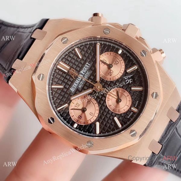 Super Clone Audemars Piguet Royal Oak Rose Gold Black Leather Strap Watch BF Factory Super Clone Audemars Piguet Royal Oak Rose Gold Black Leather Strap Watch BF Factory