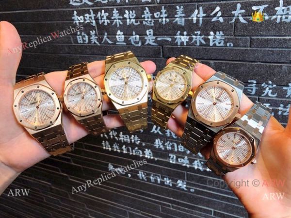 Copy Audemars Piguet Royal Oak Quartz lovers Watch Rose Gold Silver Face Copy Audemars Piguet Royal Oak Quartz lovers Watch Rose Gold Silver Face