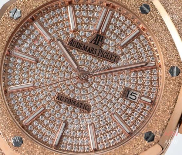 N9 Factory Swiss 3120 Audemars Piguet Frosted Rose Gold Watch Diamond Dial N9 Factory Swiss 3120 Audemars Piguet Frosted Rose Gold Watch Diamond Dial