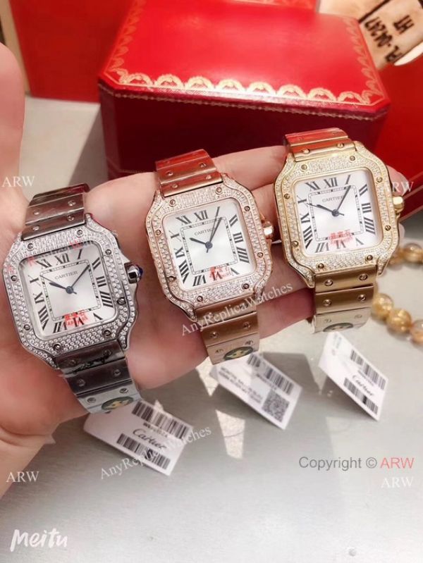 Fake Cartier Santos 100 Diamond Watch Stainless Steel Silver Roman Dial Fake Cartier Santos 100 Diamond Watch Stainless Steel Silver Roman Dial