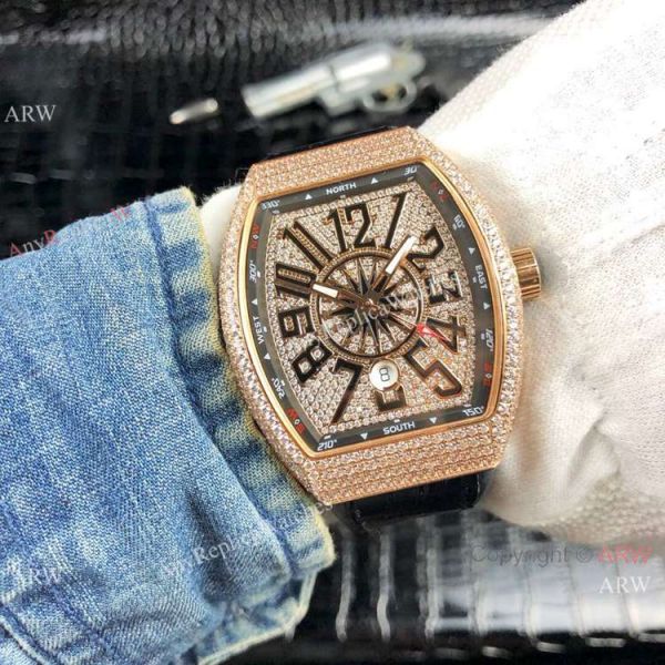 Franck Muller Vanguard Yachting V45 SC DT Men Watch Rose Gold Diamonds Franck Muller Vanguard Yachting V45 SC DT Men Watch Rose Gold Diamonds