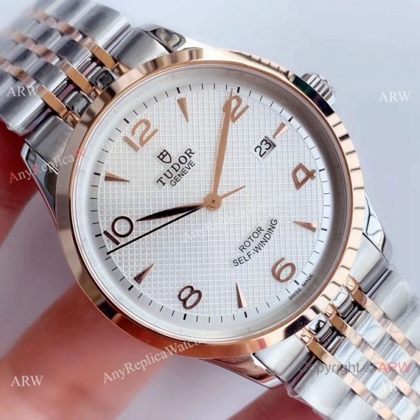 Swiss Grade 1 Tudor Geneve Rotor Self Winding Watch Two Tone Rose Gold White Face Swiss Grade 1 Tudor Geneve Rotor Self Winding Watch Two Tone Rose Gold White Face
