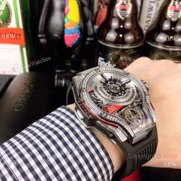 Swiss Quality Hublot Tourbillon Skeleton MP-09 Bi-Axis Watches Stainless Steel Diamond Swiss Quality Hublot Tourbillon Skeleton MP-09 Bi-Axis Watches Stainless Steel Diamond