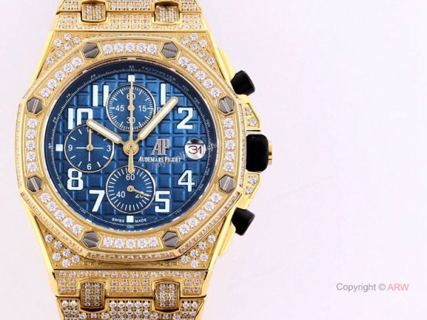 Fake Audemars Piguet Royal Oak Quartz Chronograph Blue Dial All Gold AP Watch Fake Audemars Piguet Royal Oak Quartz Chronograph Blue Dial All Gold AP Watch