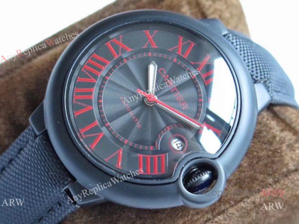 TW Factory Faux Cartier Ballon Bleu 42mm All Black Watch With Red Markers TW Factory Faux Cartier Ballon Bleu 42mm All Black Watch With Red Markers
