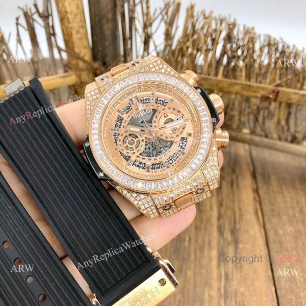 Top Grade Hublot Big Bang Unico Sapphire Watch Rose Gold Iced Out Bracelet Top Grade Hublot Big Bang Unico Sapphire Watch Rose Gold Iced Out Bracelet