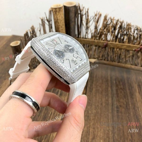Copy Franck Muller Vanguard Chronograph Iced Out Watches Blue Gummy Strap Copy Franck Muller Vanguard Chronograph Iced Out Watches Blue Gummy Strap