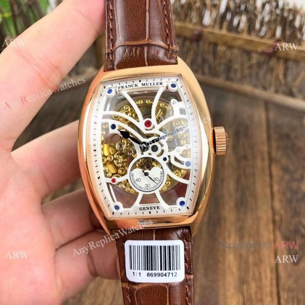Knockoff Franck Muller Cintree Curvex Skeleton Watches SS Diamond Brown Leather Strap Knockoff Franck Muller Cintree Curvex Skeleton Watches SS Diamond Brown Leather Strap