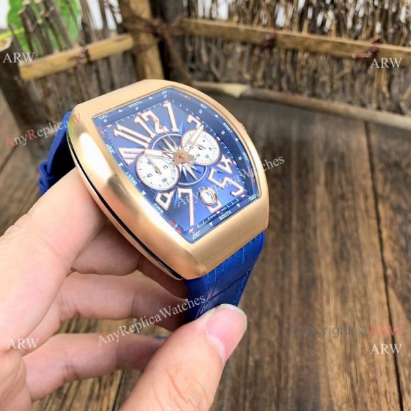 Fake Franck Muller Yachting Chronograph Men Watch Rose Gold and Blue Fake Franck Muller Yachting Chronograph Men Watch Rose Gold and Blue