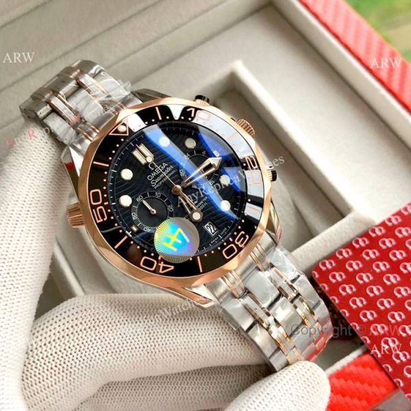 Copy Omega Seamaster 300M Chronograph Watch Two Tone Rose Gold Dark Blue Dial Copy Omega Seamaster 300M Chronograph Watch Two Tone Rose Gold Dark Blue Dial