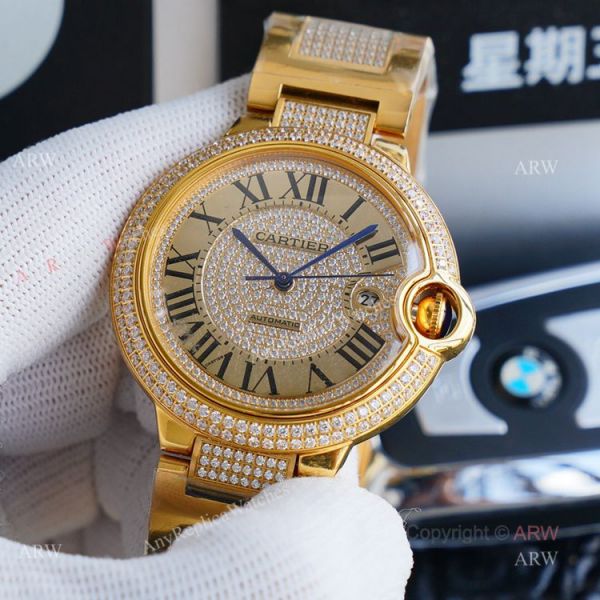 1:1 Copy Best Cartier Ballon Bleu Gold Watch Fully Iced Out Cartier Watch 1:1 Copy Best Cartier Ballon Bleu Gold Watch Fully Iced Out Cartier Watch