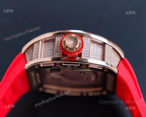 Rose Gold Richard Mille RM 052 Skull Replica Watch With Red Rubber Strap Rose Gold Richard Mille RM 052 Skull Replica Watch With Red Rubber Strap