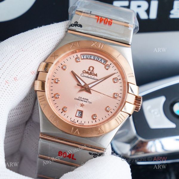 1:1 Swiss Replica Omega Constellation Double Eagle Rose Gold Diamond Watch 38mm 1:1 Swiss Replica Omega Constellation Double Eagle Rose Gold Diamond Watch 38mm