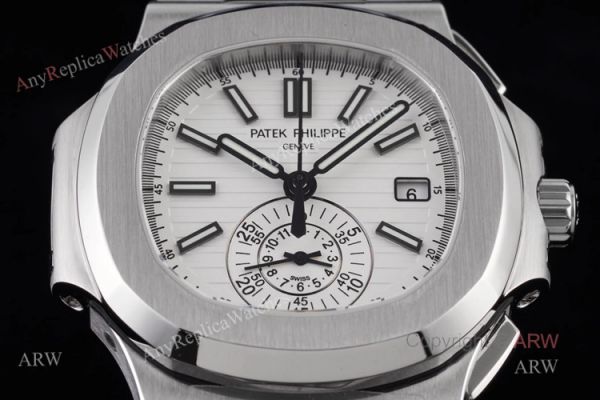 New Swiss Replica Patek Philippe Nautilus Silver Case White Dial Chronograph Watch New Swiss Replica Patek Philippe Nautilus Silver Case White Dial Chronograph Watch