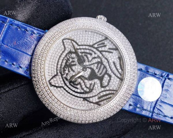 High Quality Replica Diamond Cartier Panth?Re Watch With Cartier Blue Leather Strap High Quality Replica Diamond Cartier Panth?Re Watch With Cartier Blue Leather Strap