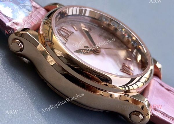 Replica Chopard Happy Sport Diamond Watch With Pink Mop Dial Pink Leather Strap Replica Chopard Happy Sport Diamond Watch With Pink Mop Dial Pink Leather Strap