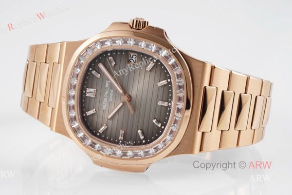 (PPF) V4 Version Swiss Replica Rose Gold Patek Philippe Nautilus Diamond Watches With Gray Dial (PPF) V4 Version Swiss Replica Rose Gold Patek Philippe Nautilus Diamond Watches With Gray Dial