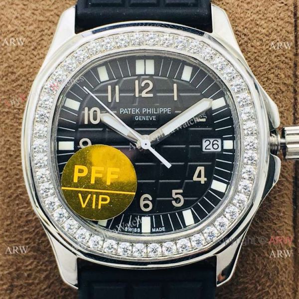 PFF Factory Copy Patek Philippe Aquanaut Luce Watch Black Dial Lady Size PFF Factory Copy Patek Philippe Aquanaut Luce Watch Black Dial Lady Size
