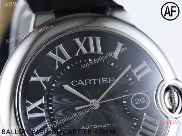 Swiss Replica Cartier Ballon Bleu Watch Black Dial Leather Strap 42mm Swiss Replica Cartier Ballon Bleu Watch Black Dial Leather Strap 42mm