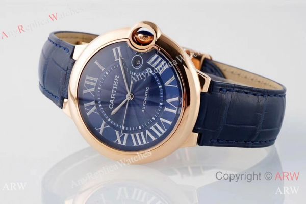 Swiss AAA Copy Cartier Ballon Bleu 42mm Automatic Watch Rose Gold Blue Dial Swiss AAA Copy Cartier Ballon Bleu 42mm Automatic Watch Rose Gold Blue Dial