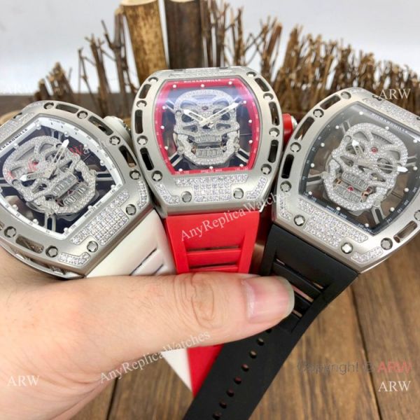 Luxury Replica Richard Mille Diamond Skull RM52-01 Watches Black Rubber Strap Luxury Replica Richard Mille Diamond Skull RM52-01 Watches Black Rubber Strap