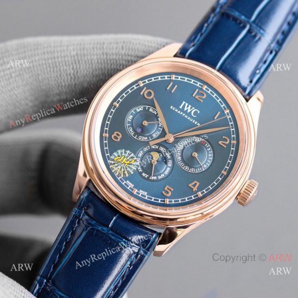 Swiss AAA IWC Portugieser Perpetual Calendar Replica Watch Rose Gold Blue Dial Swiss AAA IWC Portugieser Perpetual Calendar Replica Watch Rose Gold Blue Dial