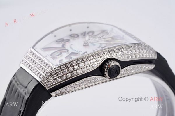 White Pearl Dial Franck Muller Vanguard Diamond Watches For Women 32mm High End Replica White Pearl Dial Franck Muller Vanguard Diamond Watches For Women 32mm High End Replica