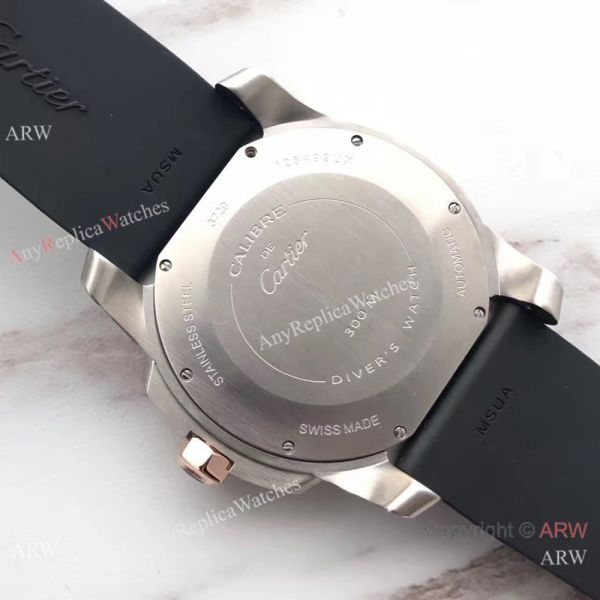 Swiss Grade Cartier Calibre Diver 42mm Watch Rose Gold Fluted Bezel Swiss Grade Cartier Calibre Diver 42mm Watch Rose Gold Fluted Bezel