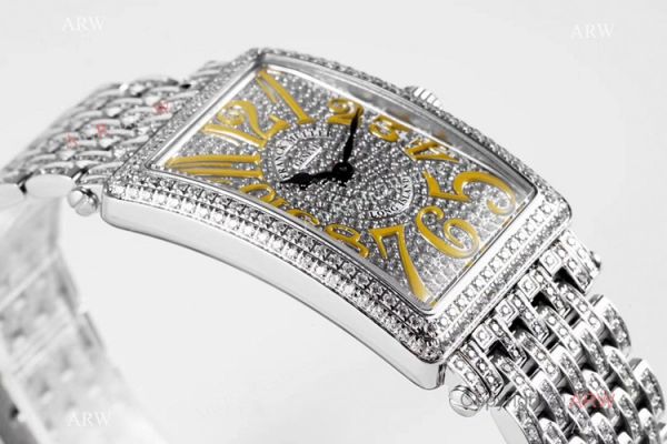 New! Swiss Grade Franck Muller Long Island Watch Full Diamond Yellow Markers New! Swiss Grade Franck Muller Long Island Watch Full Diamond Yellow Markers