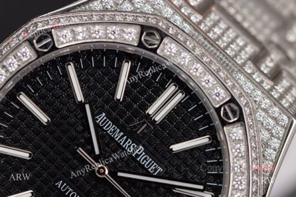 15400 Audemars Piguet Royal Oak 41mm Silver Iced Out Black Dial Copy Watch Swiss 3120 15400 Audemars Piguet Royal Oak 41mm Silver Iced Out Black Dial Copy Watch Swiss 3120