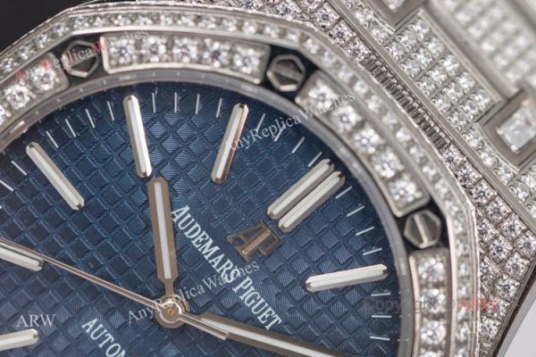 Iced Out Audemars Piguet 15400 Blue Dial Swiss 3120 Replica Watches 41mm Iced Out Audemars Piguet 15400 Blue Dial Swiss 3120 Replica Watches 41mm
