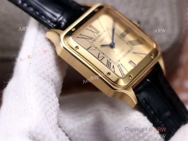 AAA Replica Cartier Santos-Dumont Swiss 9015 Watch All Gold Couple Wrist AAA Replica Cartier Santos-Dumont Swiss 9015 Watch All Gold Couple Wrist