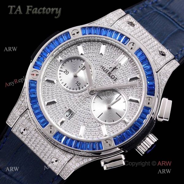 45mm Hublot Big Bang Blue Diamond Bezel Iced Out Watch For Men Best Swiss Made 45mm Hublot Big Bang Blue Diamond Bezel Iced Out Watch For Men Best Swiss Made