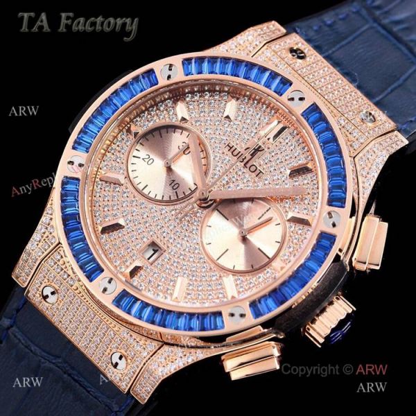 Hublot Big Bang Rose Gold Diamonds Swiss Replica Watches With Blue Diamond Bezel Hublot Big Bang Rose Gold Diamonds Swiss Replica Watches With Blue Diamond Bezel
