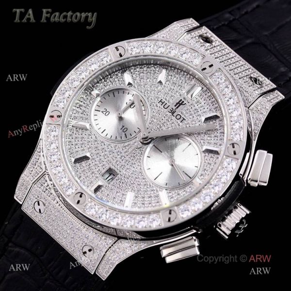 Swiss Replica Mens Hublot Big Bang Diamond Watches 45mm With Hublot Black Leather Strap Swiss Replica Mens Hublot Big Bang Diamond Watches 45mm With Hublot Black Leather Strap
