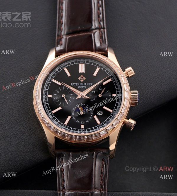 2021 New Patek Philippe Geneve Complications Swiss 9100 Watch Diamond Bezel Black Face 2021 New Patek Philippe Geneve Complications Swiss 9100 Watch Diamond Bezel Black Face