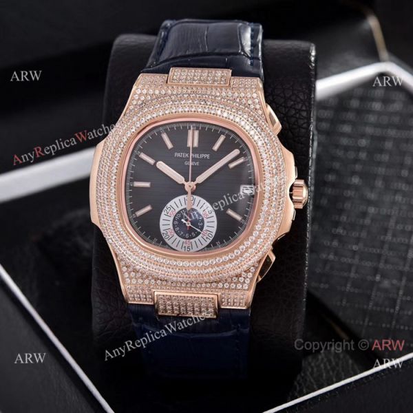 Japan Grade Patek Philippe Nautilus Chronograph Watches Rose Gold Diamond Case Japan Grade Patek Philippe Nautilus Chronograph Watches Rose Gold Diamond Case