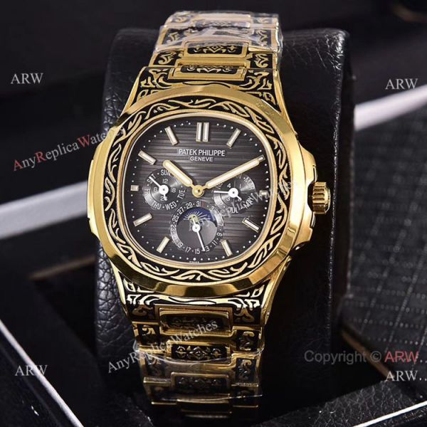 Knockoff Patek Philippe 5740 Nautilus Yellow Gold Engraving 40mm Knockoff Patek Philippe 5740 Nautilus Yellow Gold Engraving 40mm