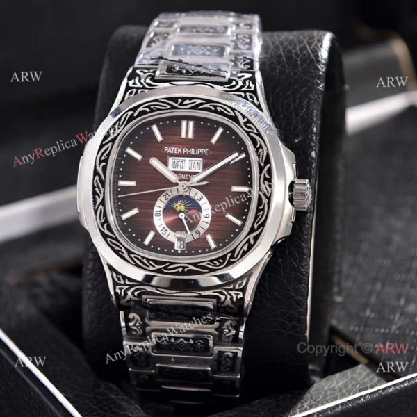 Copy Patek Philippe Nautilus Annual Calendar Watches Silver Dial Engraving Case Copy Patek Philippe Nautilus Annual Calendar Watches Silver Dial Engraving Case