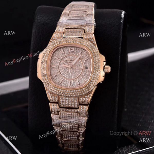 Swiss Quartz Patek Philippe Lady-Nautilus Iced Out Watches Sapphire Glass Swiss Quartz Patek Philippe Lady-Nautilus Iced Out Watches Sapphire Glass