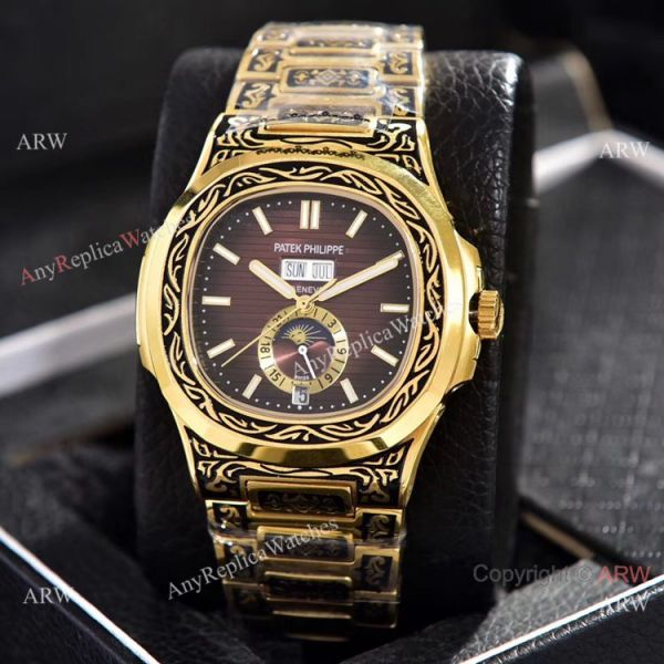Clone Patek Philippe Annual Calendar Watches Yellow Gold Engraving Blue Dial Clone Patek Philippe Annual Calendar Watches Yellow Gold Engraving Blue Dial