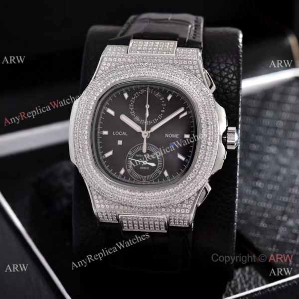 Japan Grade Patek Philippe Nautilus Diamonds Watches Gray Leather Strap Japan Grade Patek Philippe Nautilus Diamonds Watches Gray Leather Strap