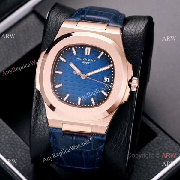 Best Copy Patek Philippe Nautilus 40mm Watches Rose Gold Brown Leather Band Best Copy Patek Philippe Nautilus 40mm Watches Rose Gold Brown Leather Band