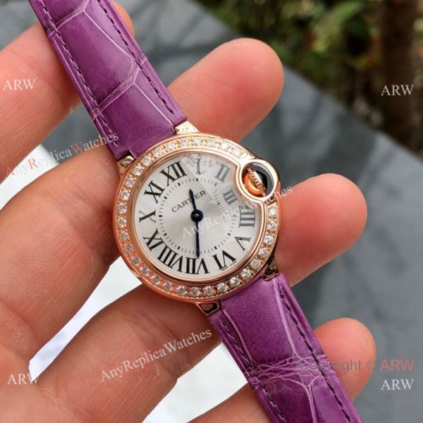 Swiss Copy Cartier Ballon Bleu 30mm Swiss Quartz Watch Purple Leather Strap Swiss Copy Cartier Ballon Bleu 30mm Swiss Quartz Watch Purple Leather Strap