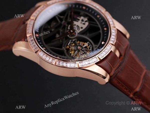 Super Clone Roger Dubuis Excalibur Skeleton Swiss Tourbillon JBF V3 Diamond Black Dial Watch Rose Gold Super Clone Roger Dubuis Excalibur Skeleton Swiss Tourbillon JBF V3 Diamond Black Dial Watch Rose Gold