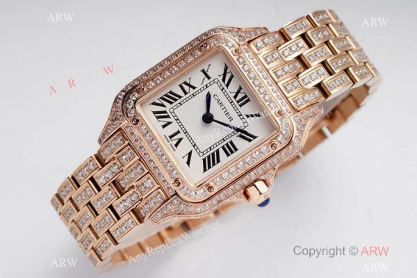 AC Factory Swiss Copy Panthere De Cartier Watch 27mm Rose Gold Full Diamonds AC Factory Swiss Copy Panthere De Cartier Watch 27mm Rose Gold Full Diamonds