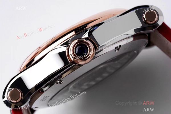 AF Factory 1:1 Replica Chopard Happy Sport 36mm Watch Rose Gold Bezel Red Leather Strap AF Factory 1:1 Replica Chopard Happy Sport 36mm Watch Rose Gold Bezel Red Leather Strap