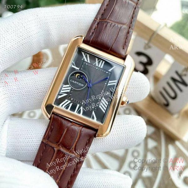 Replica Cartier Tank Moonphase Watches Leather Strap Replica Cartier Tank Moonphase Watches Leather Strap