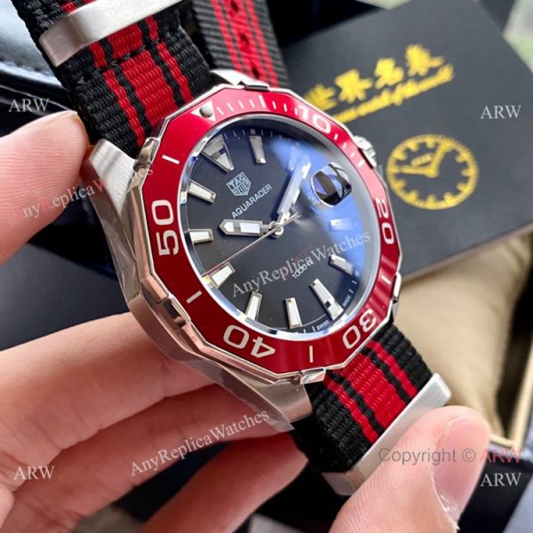 Japan Grade Copy Tag Heuer Aquaracer 300 Quartz Watch Red Nato Strap Japan Grade Copy Tag Heuer Aquaracer 300 Quartz Watch Red Nato Strap